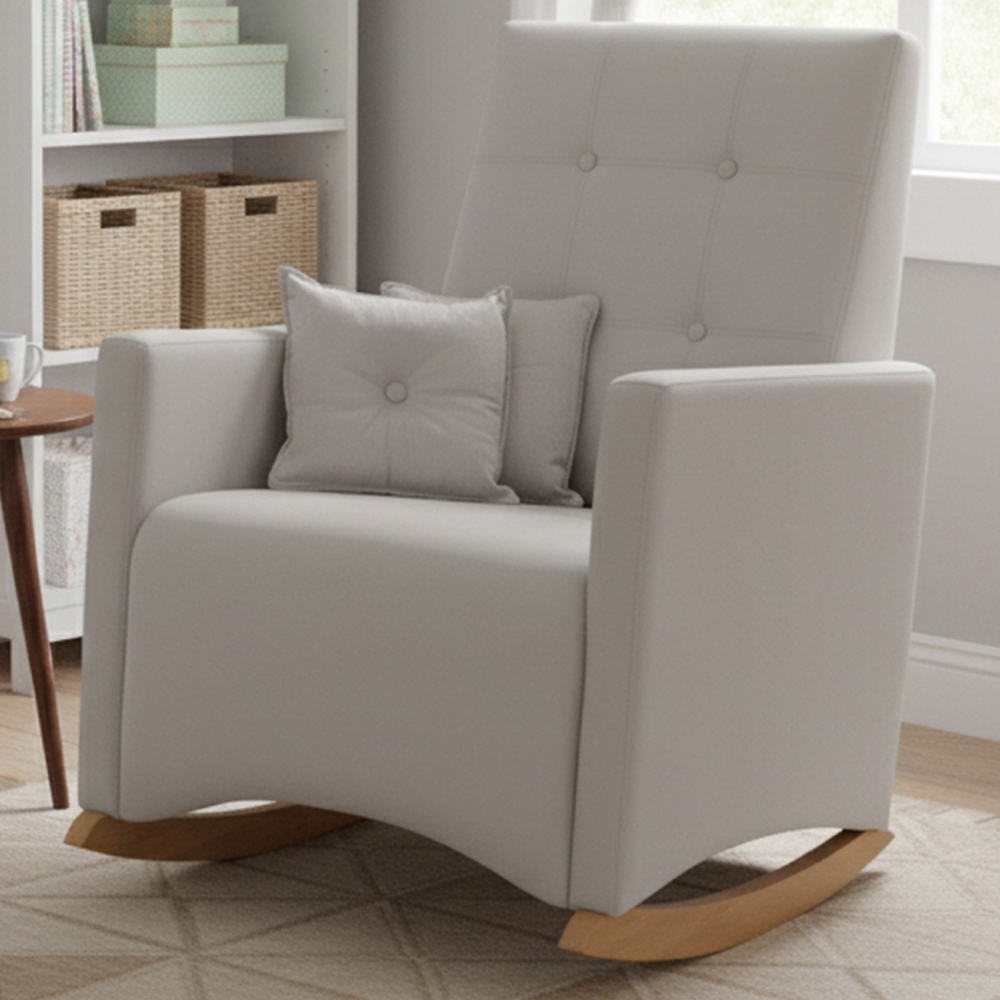 Poltrona Amamentação Base Madeira Balanço Lola Veludo Cinza F03 - Mpozenato