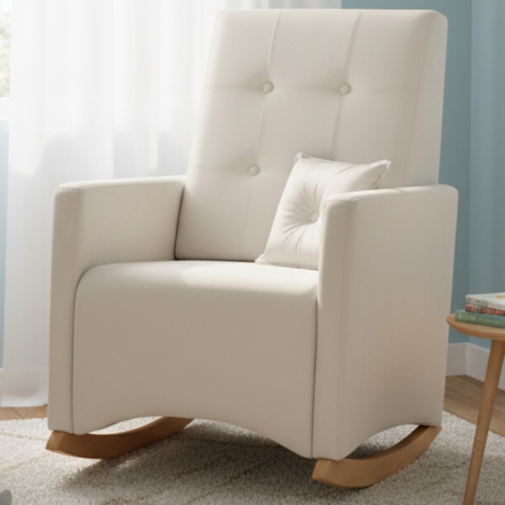 Poltrona Amamentação Base Madeira Balanço Lola Veludo Off F03 - Mpozenato