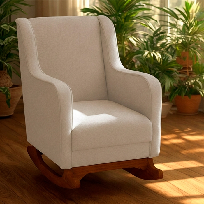 Poltrona Amamentação Base Madeira Balanço Vick Bouclê Off F03 - Mpozenato