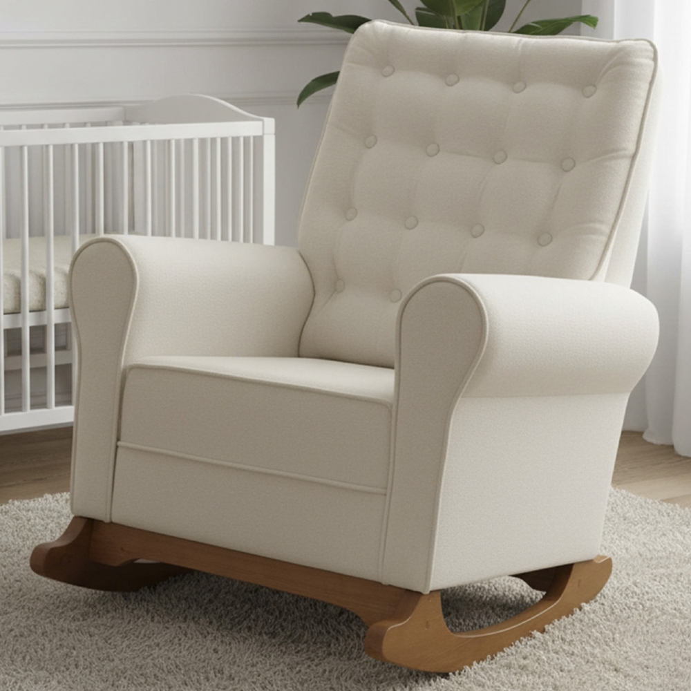 Poltrona Amamentação Base Madeira Balanço Maju Bouclê Off F03 - Mpozenato