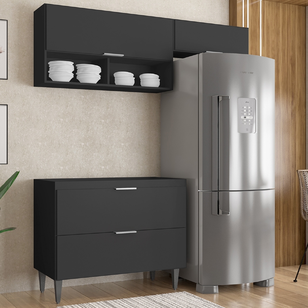 Armário de Cozinha CP03 Para Pia 100cm Pérola Z34 Preto     - Mpozenato