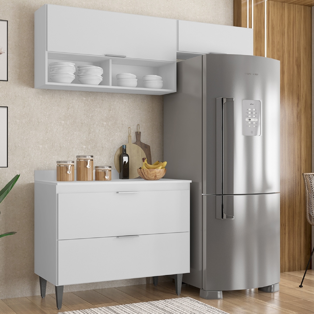 Armário de Cozinha Com Tampo CP03 170cm Pérola Branco Z34     - Mpozenato