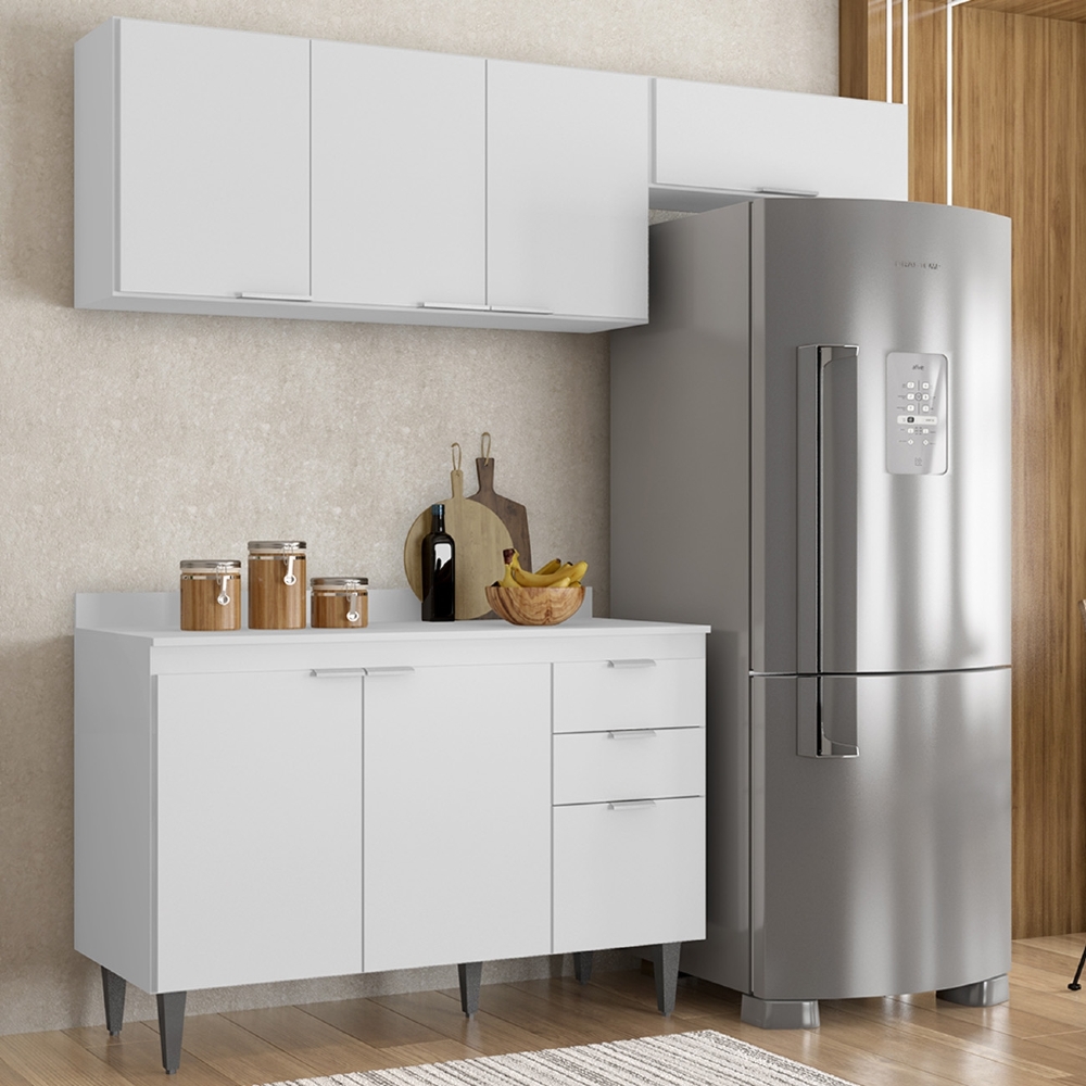 Armário de Cozinha Com Tampo CP03 190cm Pérola Branco Z34     - Mpozenato