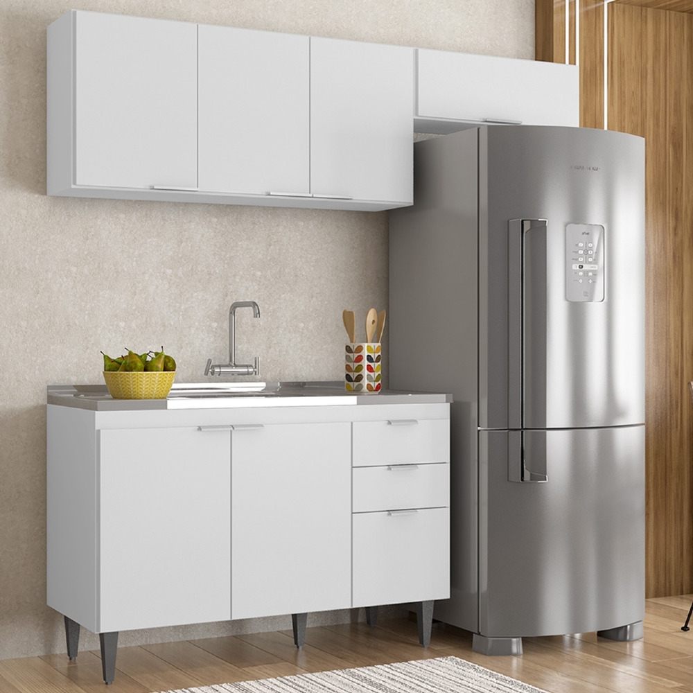 Armário de Cozinha CP03 Com Pia 120cm Pérola Z34 Branco     - Mpozenato