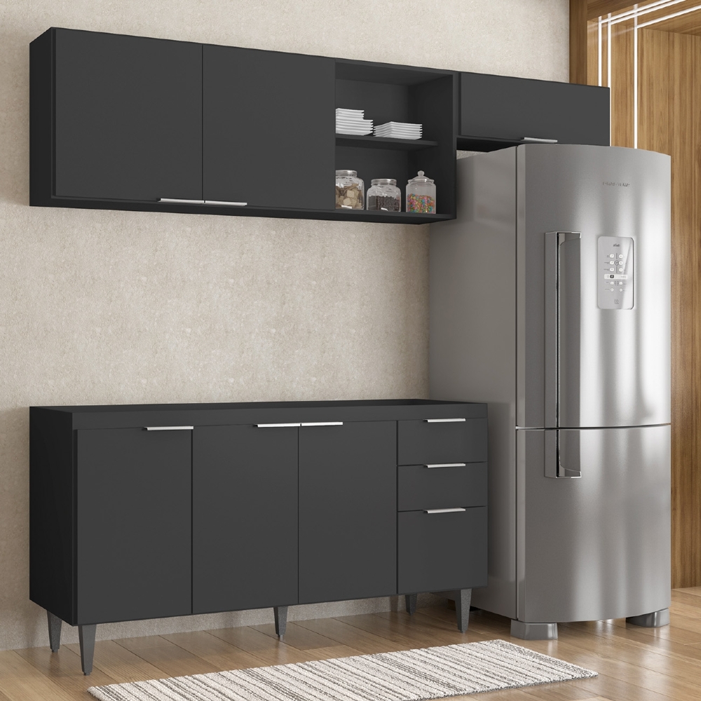 Armário de Cozinha CP03 Para Pia 150cm Pérola Z34 Preto     - Mpozenato