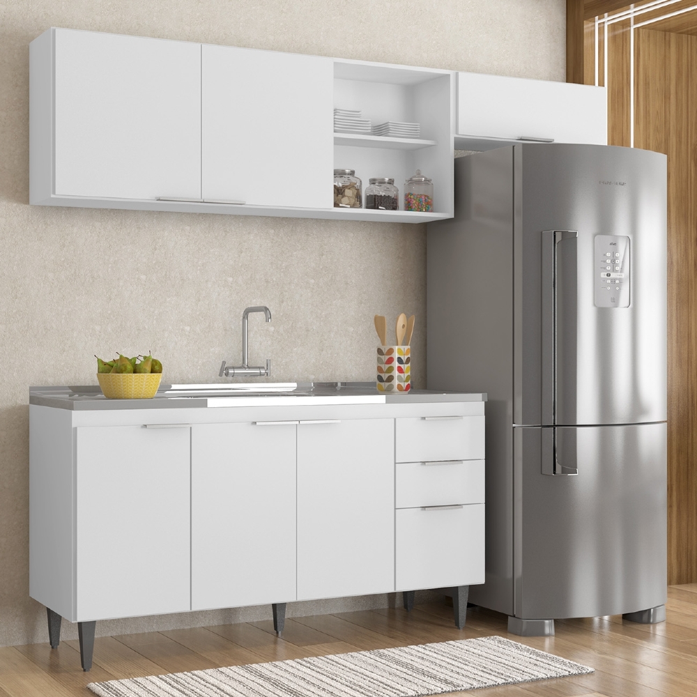 Armário de Cozinha CP03 Com Pia 150cm Pérola Z34 Branco     - Mpozenato