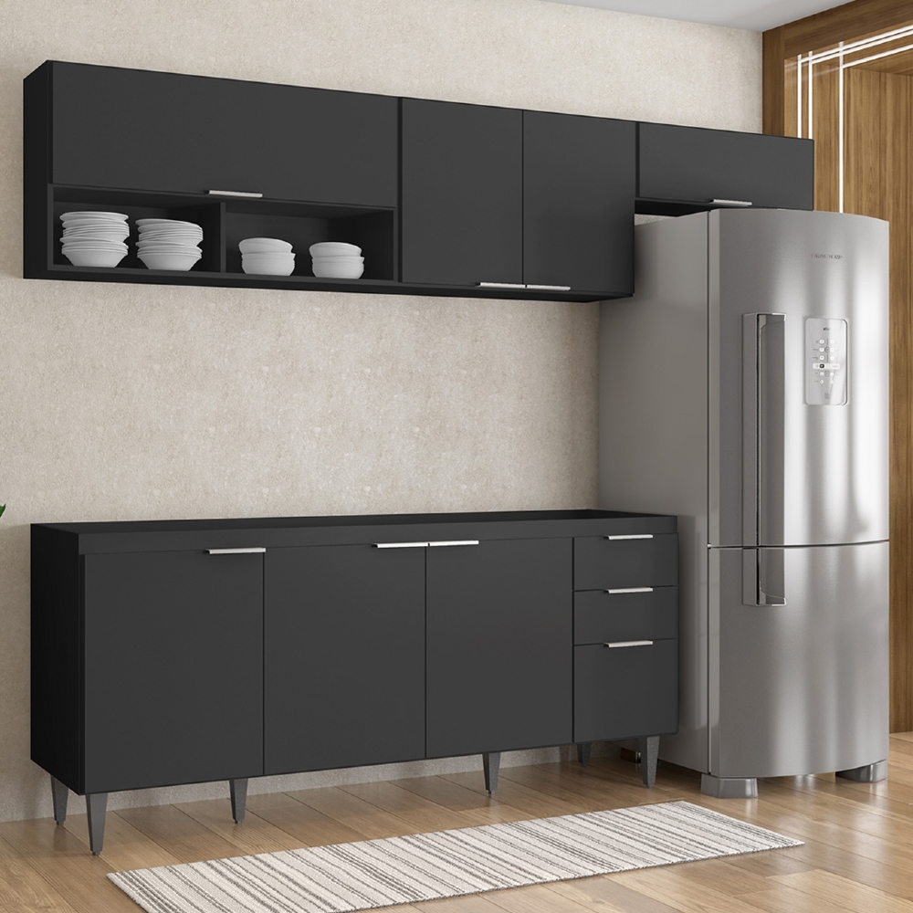 Armário de Cozinha CP03 Para Pia 180cm Pérola Z34 Preto     - Mpozenato