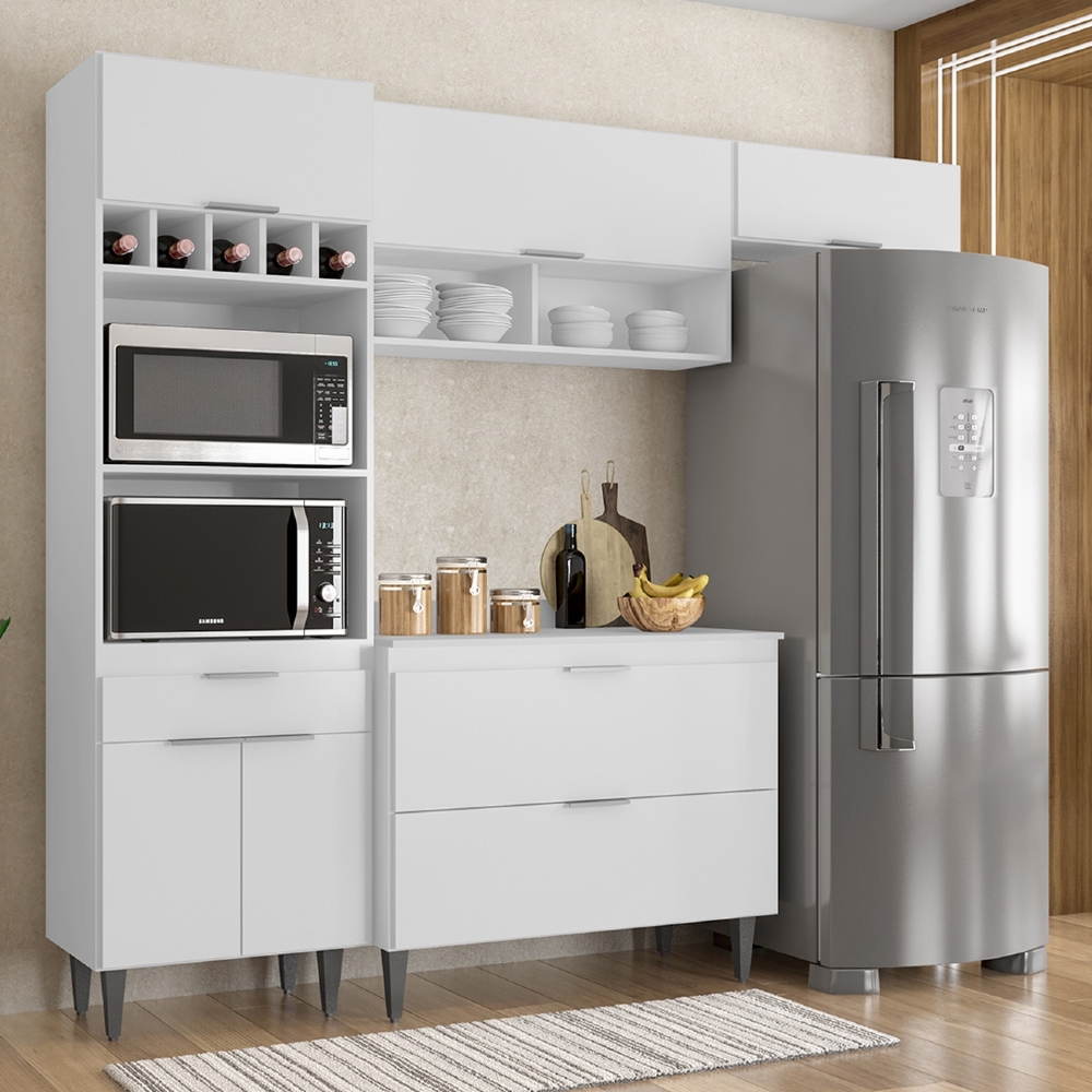 Armário de Cozinha Com Tampo CP04 230cm Pérola Branco Z34     - Mpozenato