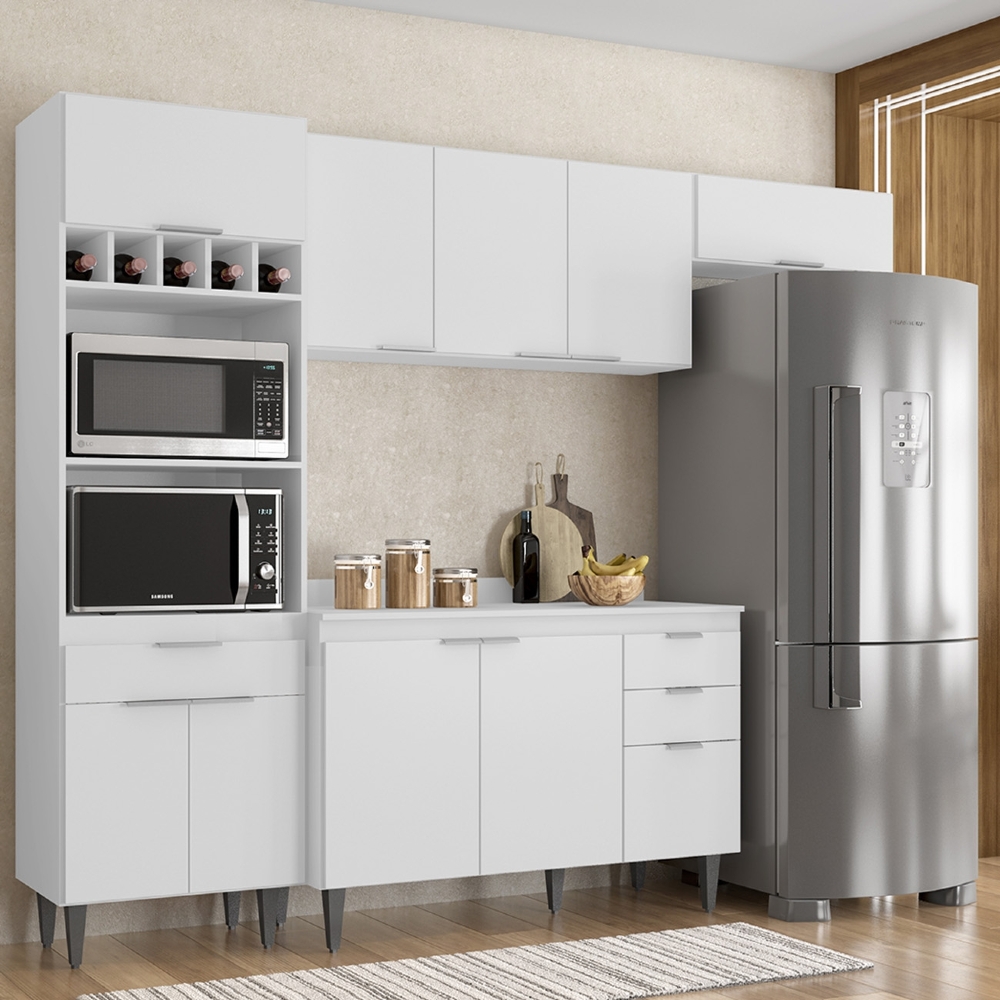 Armário de Cozinha Com Tampo CP04 250cm Pérola Branco Z34     - Mpozenato