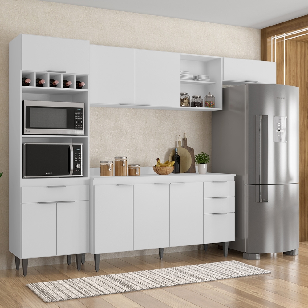 Armário de Cozinha Com Tampo CP04 280cm Pérola Branco Z34     - Mpozenato