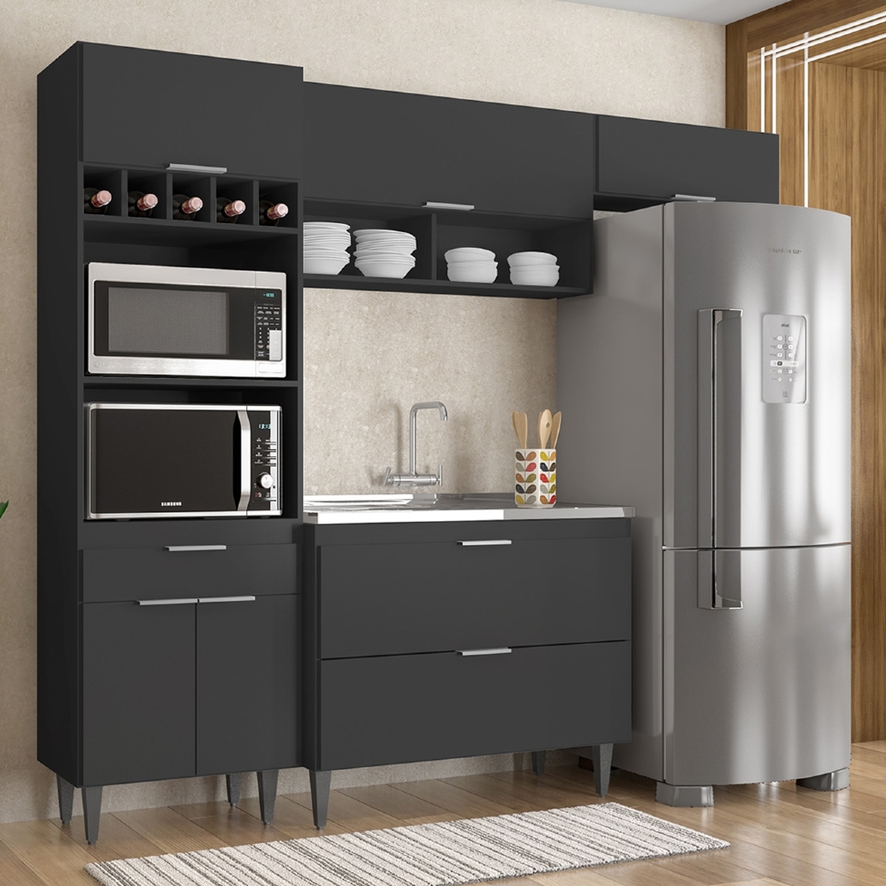 Armário de Cozinha CP04 Com Pia 100cm Pérola Z34 Preto      - Mpozenato