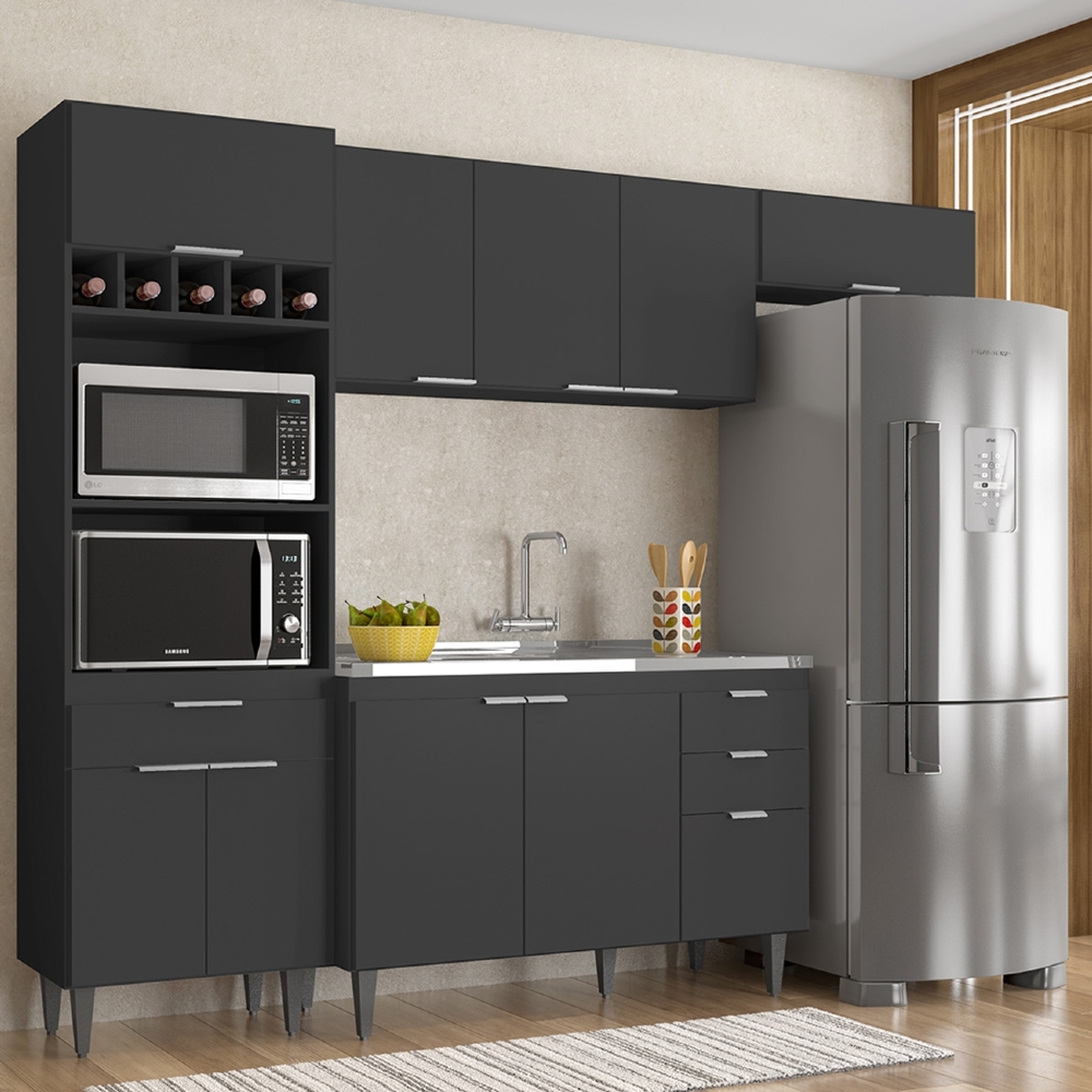 Armário de Cozinha CP04 Com Pia 120cm Pérola Z34 Preto      - Mpozenato