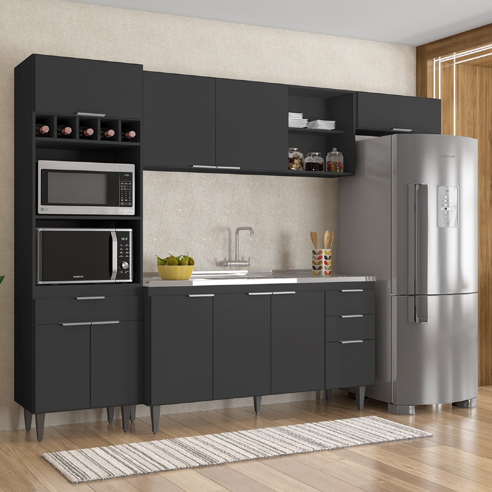 Armário de Cozinha CP04 Com Pia 150cm Pérola Z34 Preto      - Mpozenato