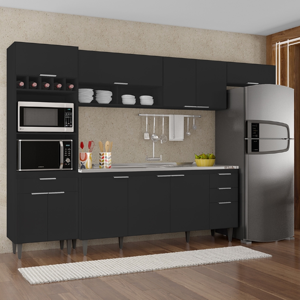 Armário de Cozinha CP04 Com Pia 180cm Pérola Z34 Preto      - Mpozenato