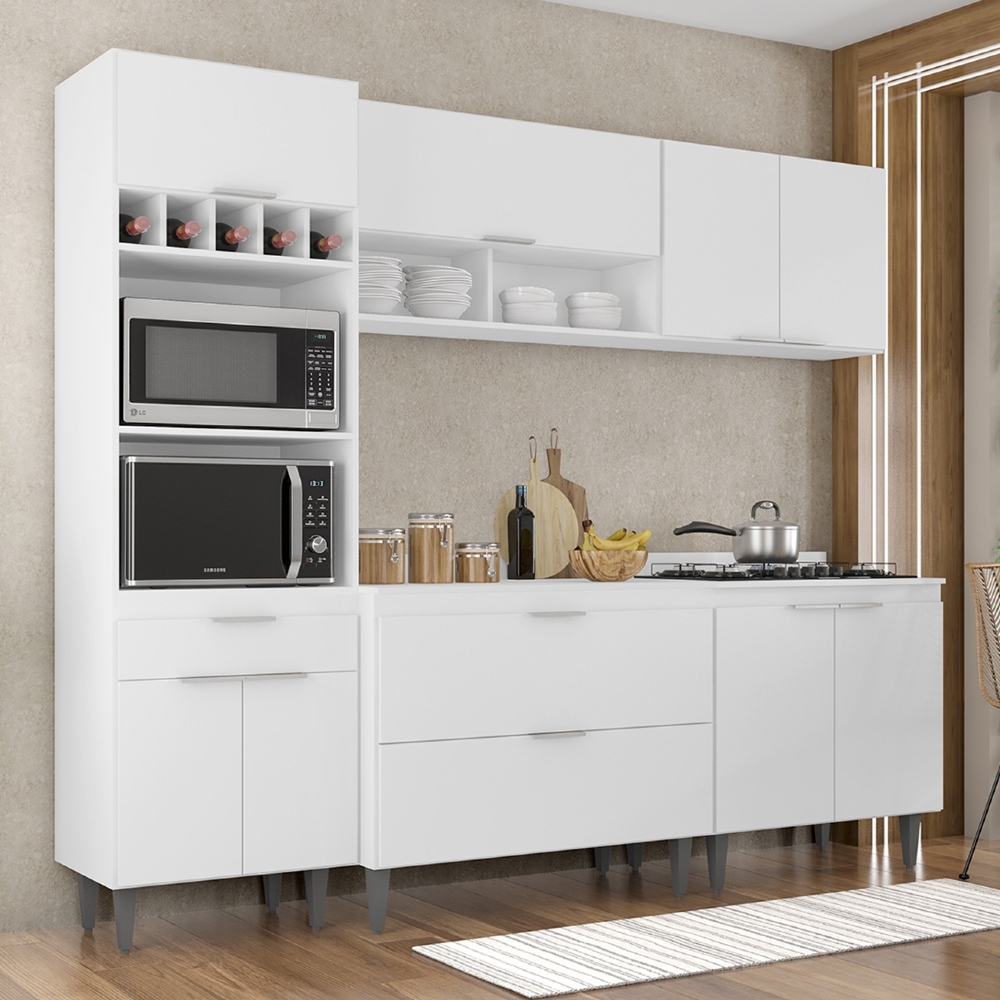 Armário de Cozinha Com Tampo CP05 240cm Pérola Branco Z34     - Mpozenato