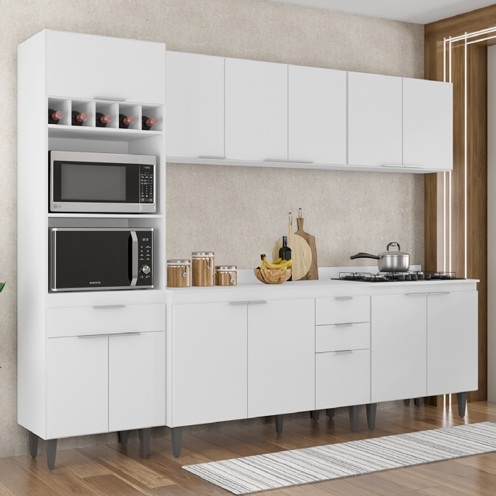 Armário de Cozinha Com Tampo CP05 260cm Pérola Branco Z34     - Mpozenato