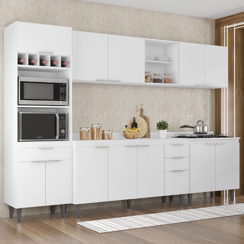 Armário de Cozinha Com Tampo CP05 290cm Pérola Branco Z34     - Mpozenato