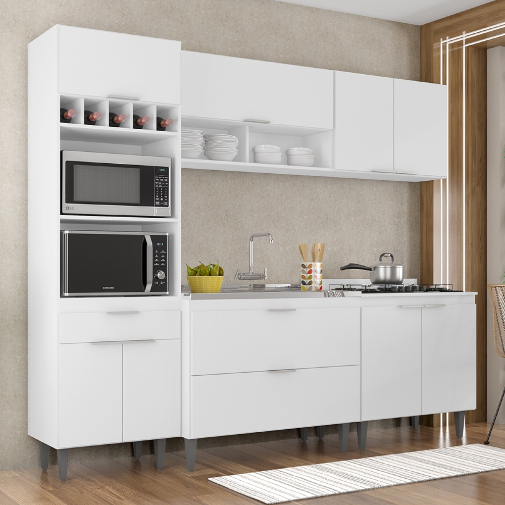 Armário de Cozinha CP05 Com Pia 100cm Pérola Z34 Branco     - Mpozenato