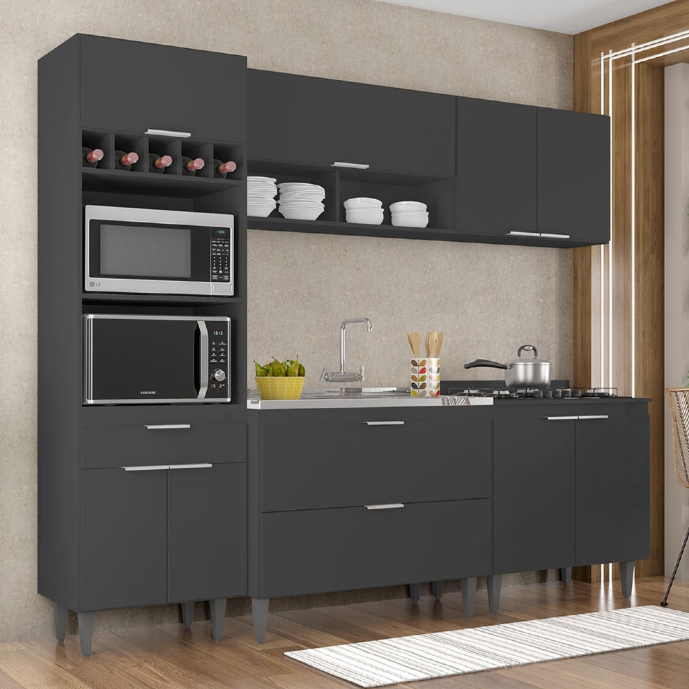 Armário de Cozinha CP05 Com Pia 100cm Pérola Z34 Preto      - Mpozenato