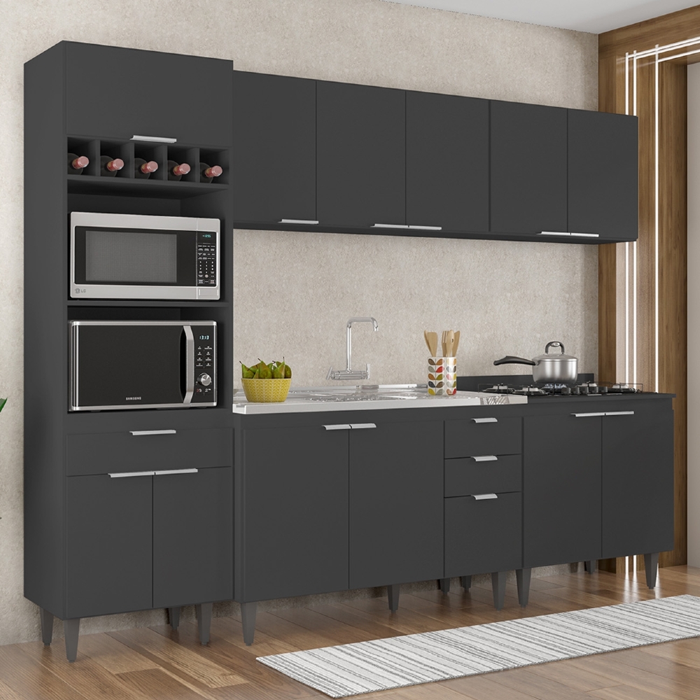 Armário de Cozinha CP05 Com Pia 120cm Pérola Z34 Preto      - Mpozenato