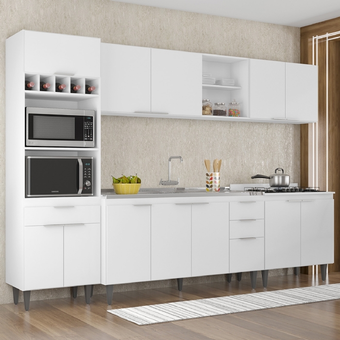 Armário de Cozinha CP05 Com Pia 150cm Pérola Z34 Branco     - Mpozenato