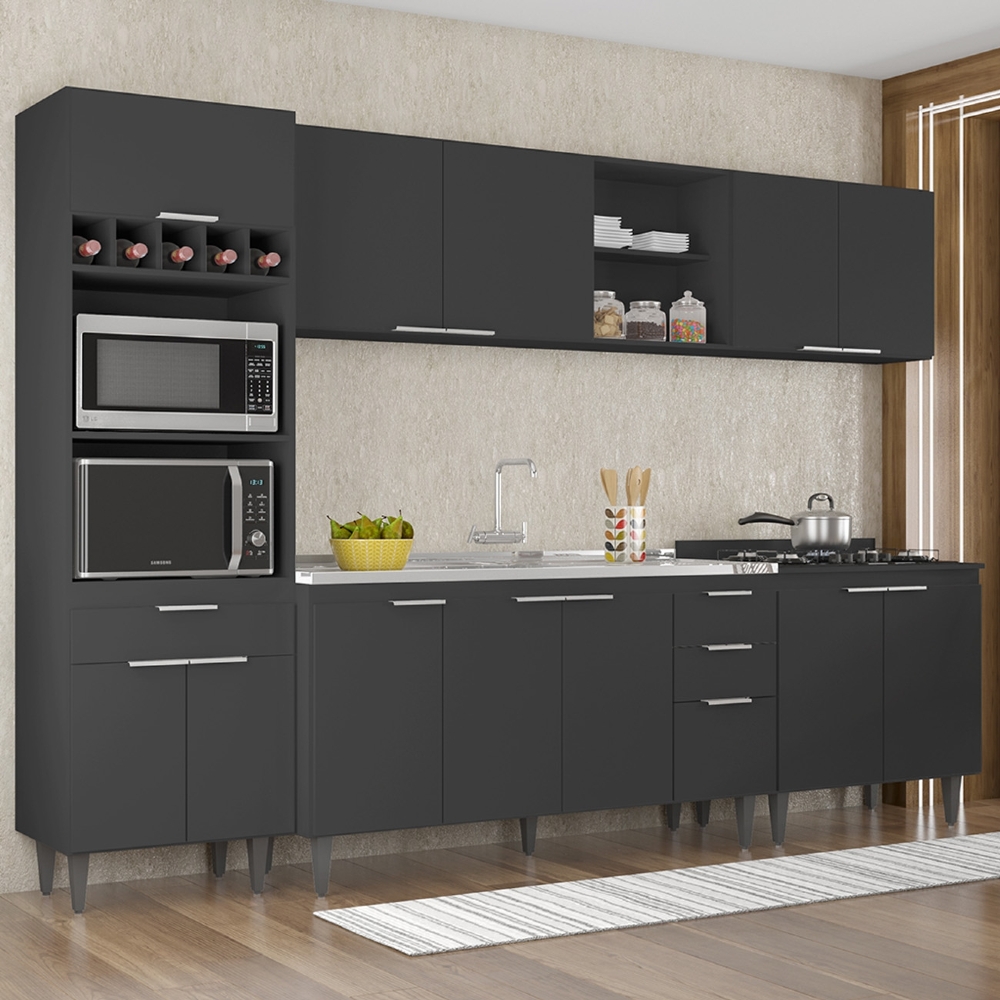 Armário de Cozinha CP05 Com Pia 150cm Pérola Z34 Preto      - Mpozenato