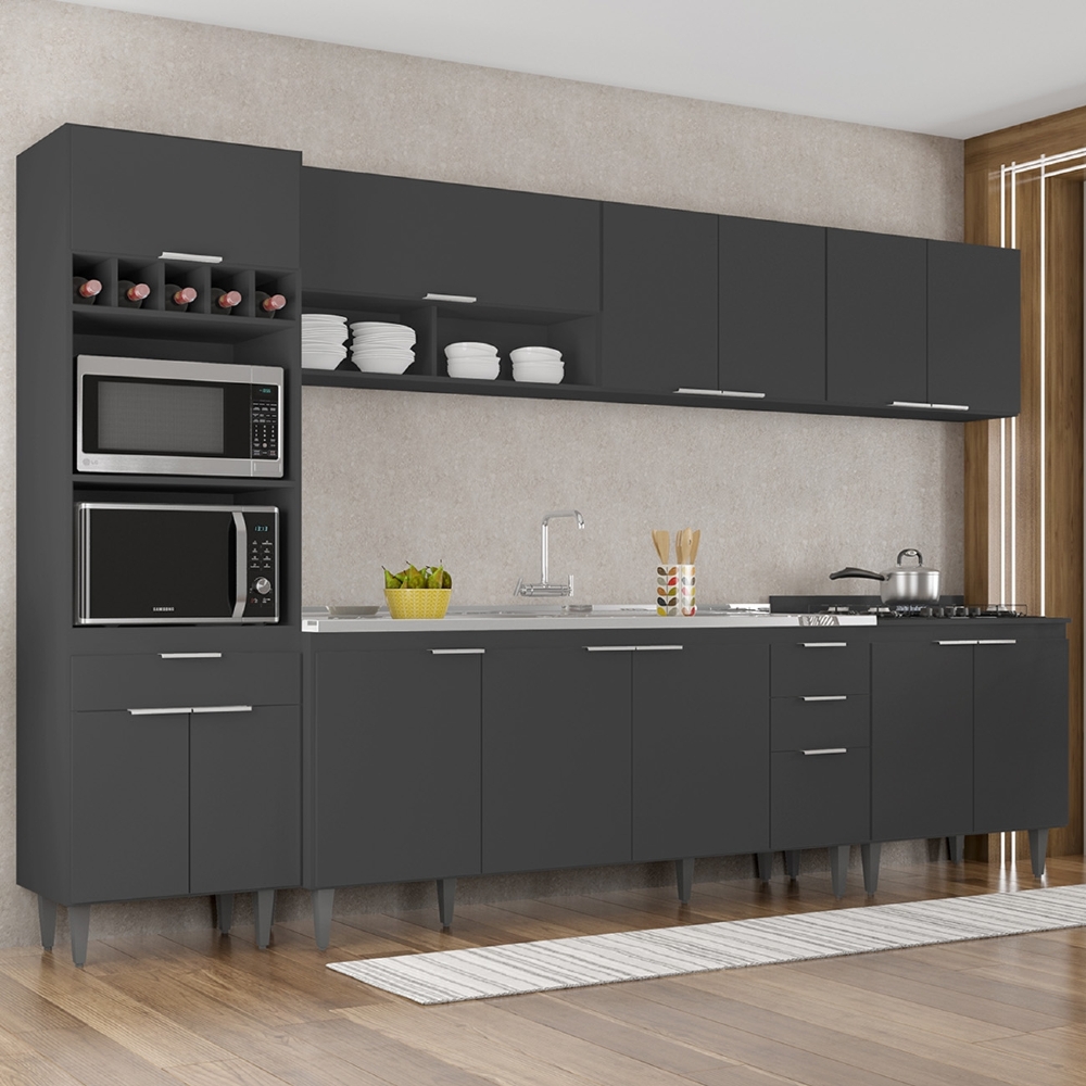 Armário de Cozinha CP05 Com Pia 180cm Pérola Z34 Preto      - Mpozenato