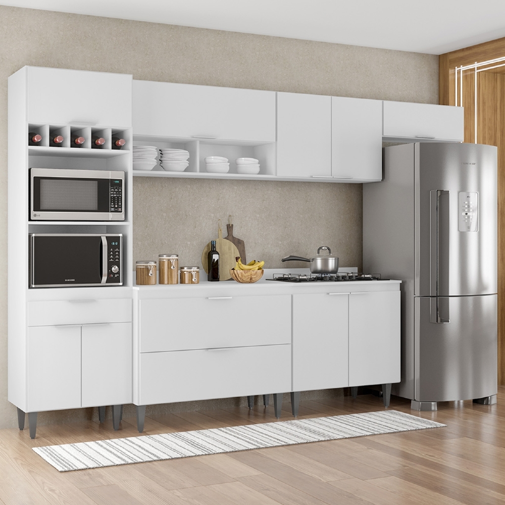 Armário de Cozinha Com Tampo CP06 310cm Pérola Branco Z34     - Mpozenato