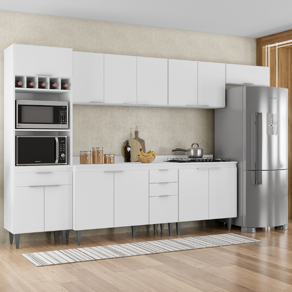 Armário de Cozinha Com Tampo CP06 330cm Pérola Branco Z34     - Mpozenato