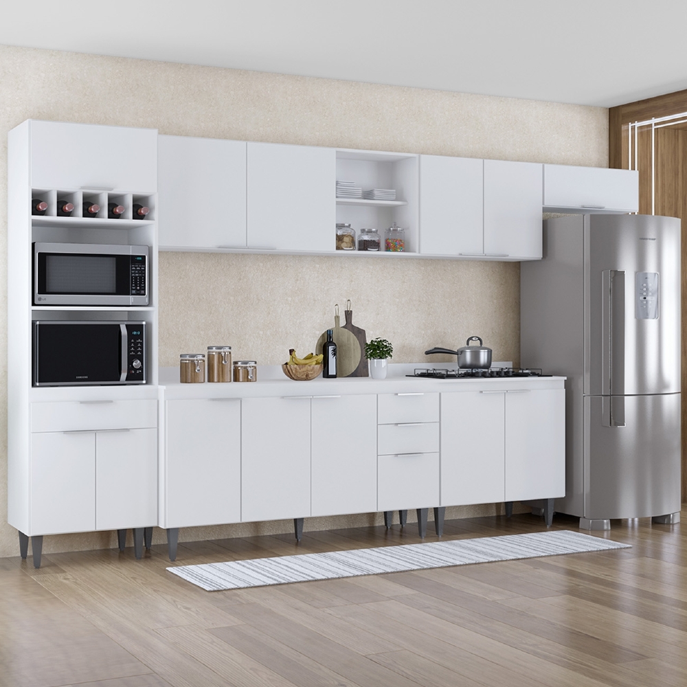 Armário de Cozinha Com Tampo CP06 360cm Pérola Branco Z34     - Mpozenato