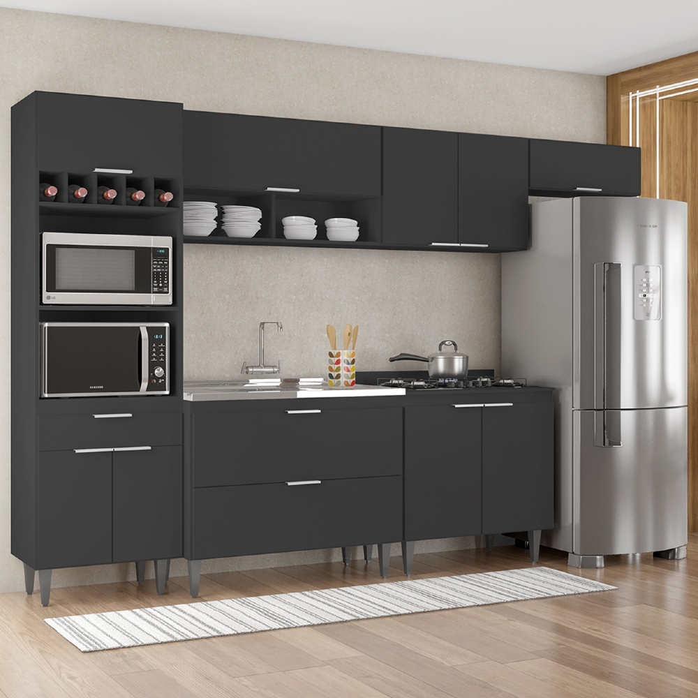 Armário de Cozinha CP06 Com Pia 100cm Pérola Z34 Preto      - Mpozenato