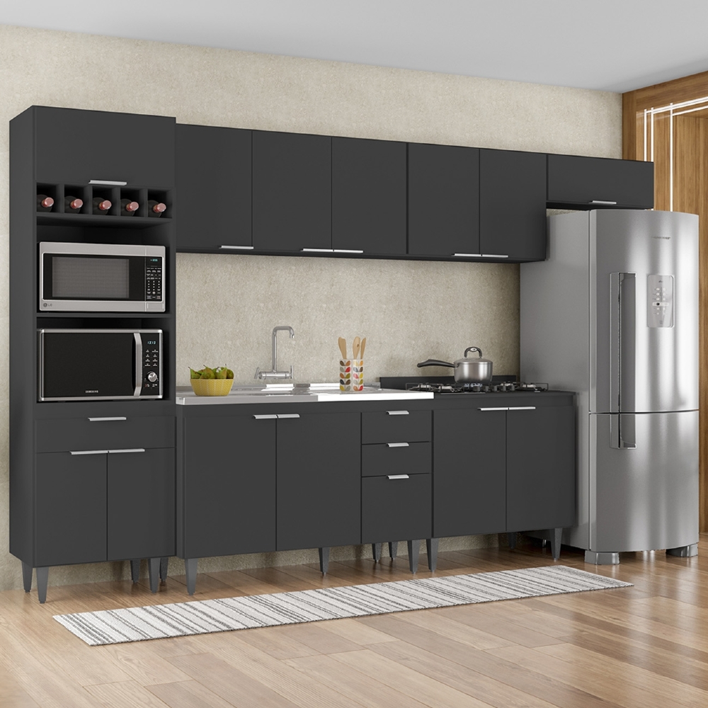 Armário de Cozinha CP06 Com Pia 120cm Pérola Z34 Preto      - Mpozenato