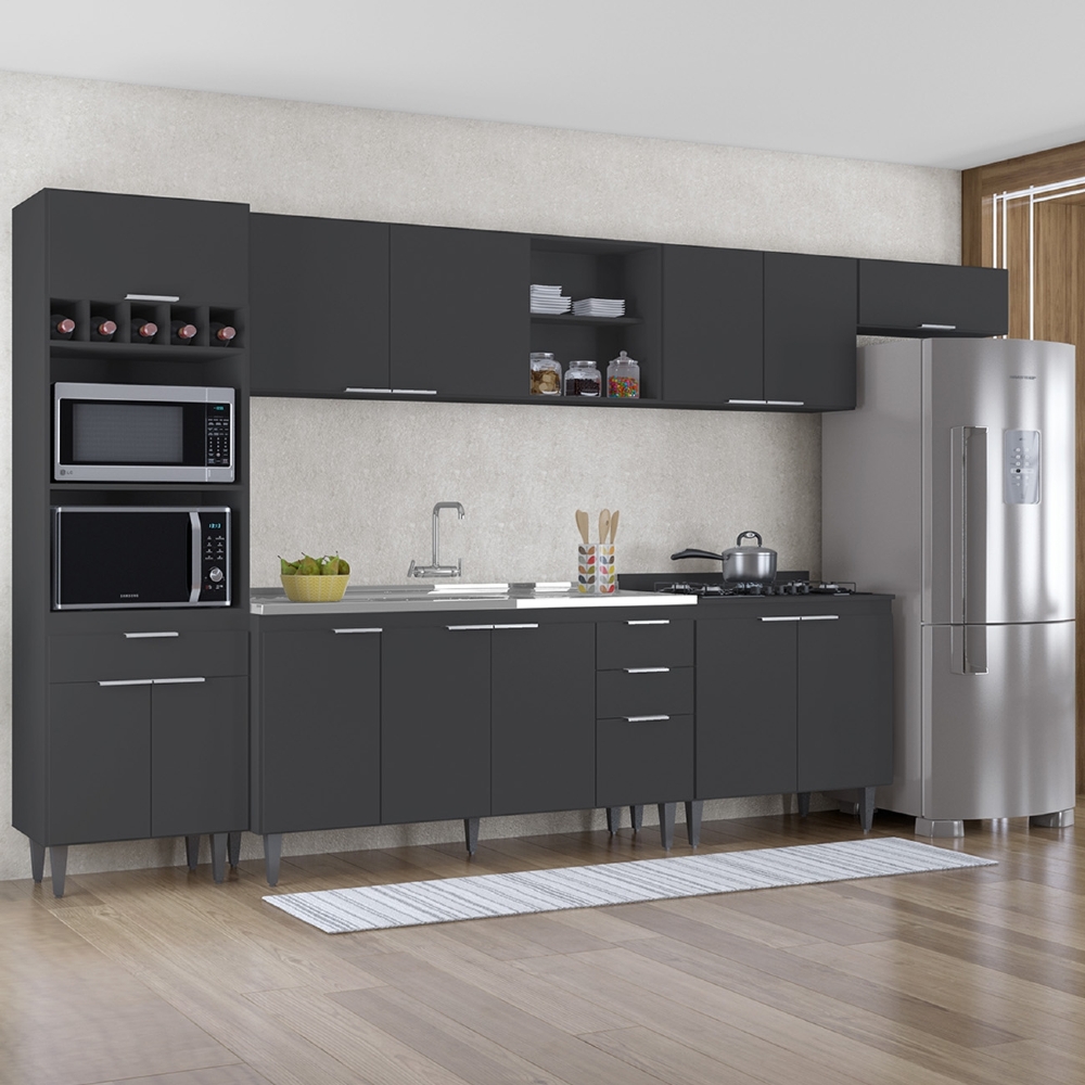 Armário de Cozinha CP06 Com Pia 150cm Pérola Z34 Preto      - Mpozenato