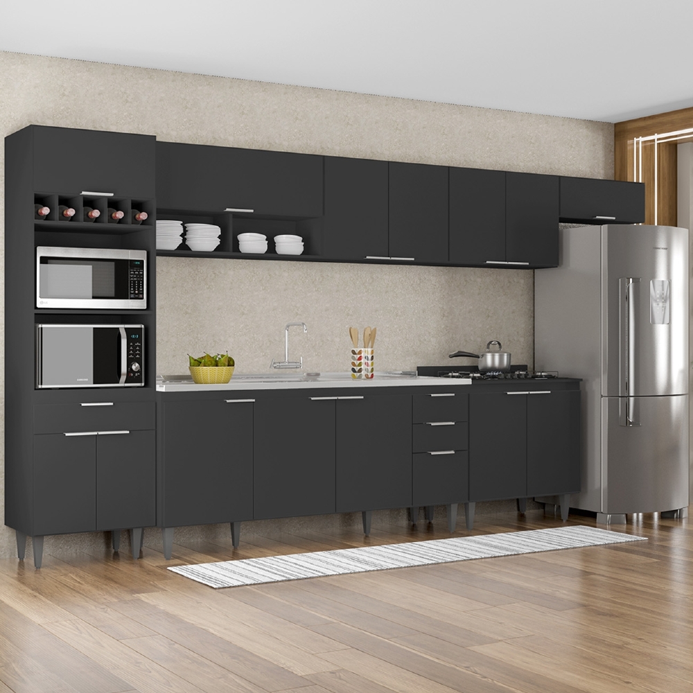 Armário de Cozinha CP06 Com Pia 180cm Pérola Z34 Preto      - Mpozenato