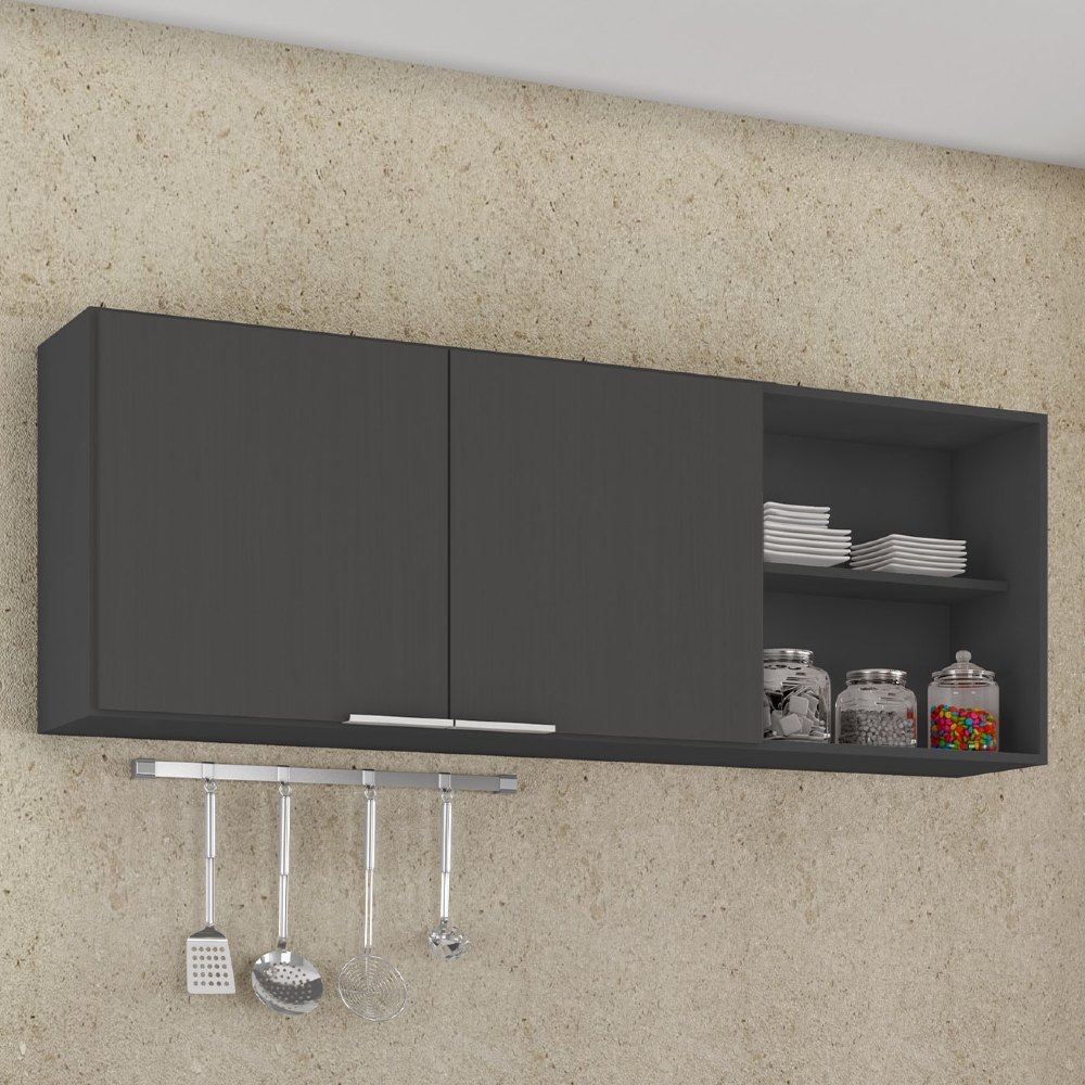 Armário de Cozinha Aéreo 150cm Pérola Z34 Preto             - Mpozenato