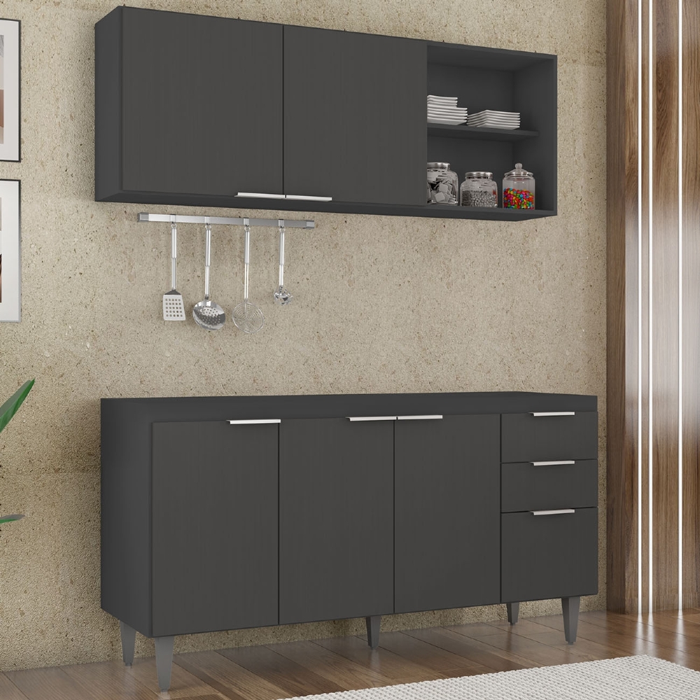 Armário de Cozinha CP01 Para Pia 150cm Pérola Z34 Preto     - Mpozenato