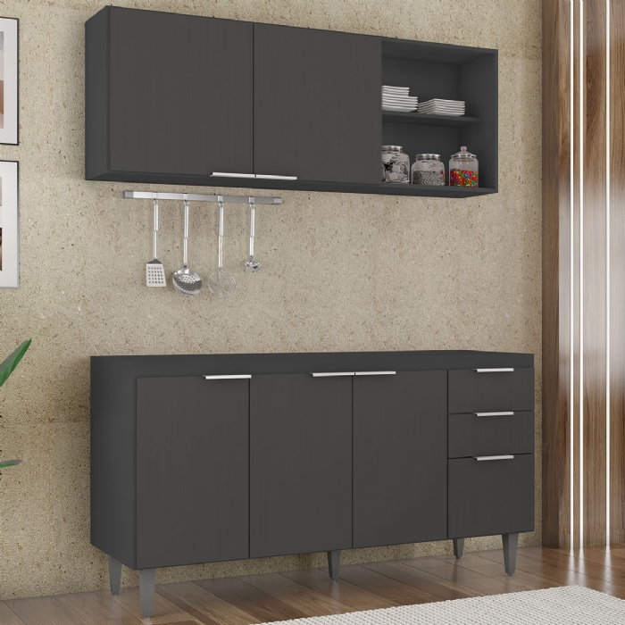Armário de Cozinha CP01 Para Pia 150cm Pérola Z34 Preto - Mpozenato