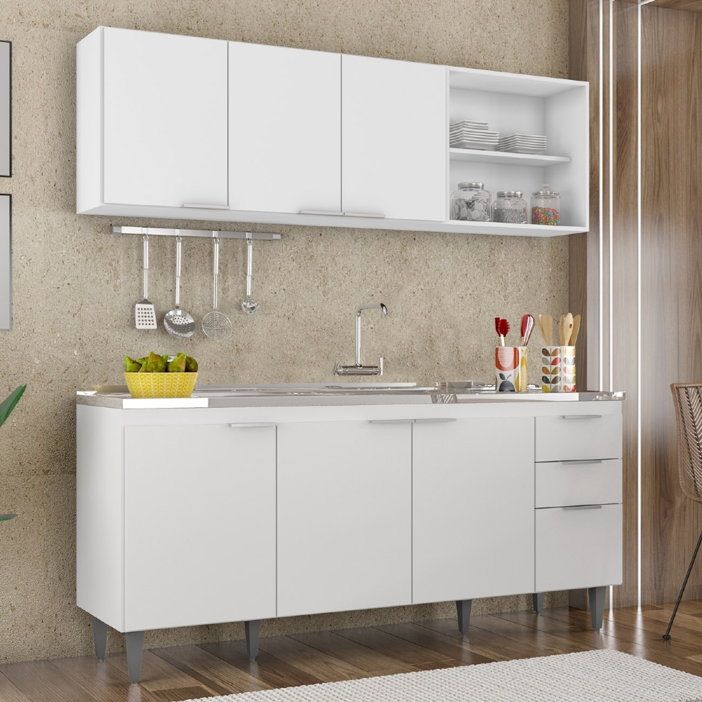 Armário de Cozinha CP10 Com Pia 180cm Pérola Z34 Branco     - Mpozenato