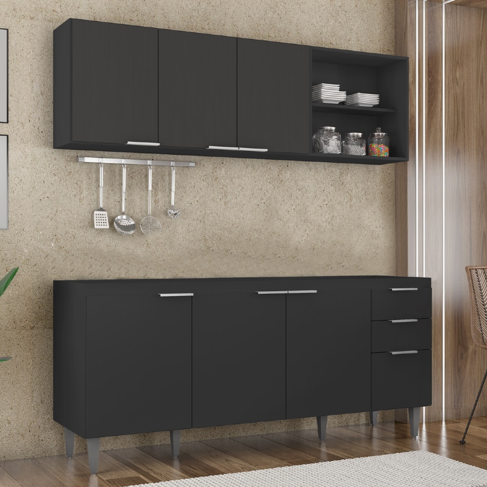 Armário de Cozinha CP10 Para Pia 180cm Pérola Z34 Preto     - Mpozenato