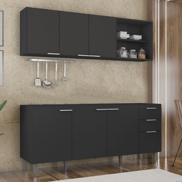 Armário de Cozinha CP10 Para Pia 180cm Pérola Z34 Preto     - Mpozenato