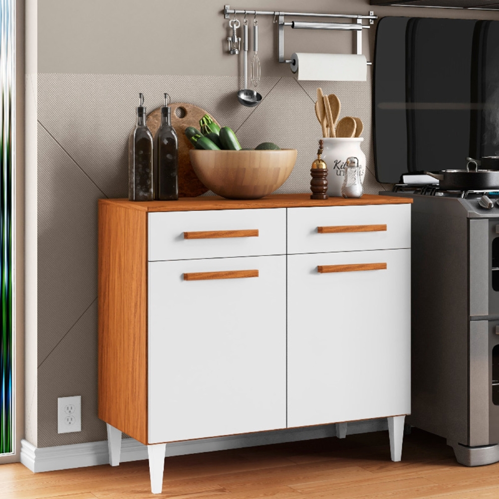 Balcão de Cozinha Com Tampo 91cm Hanna Cinamomo/Branco A15   - Mpozenato