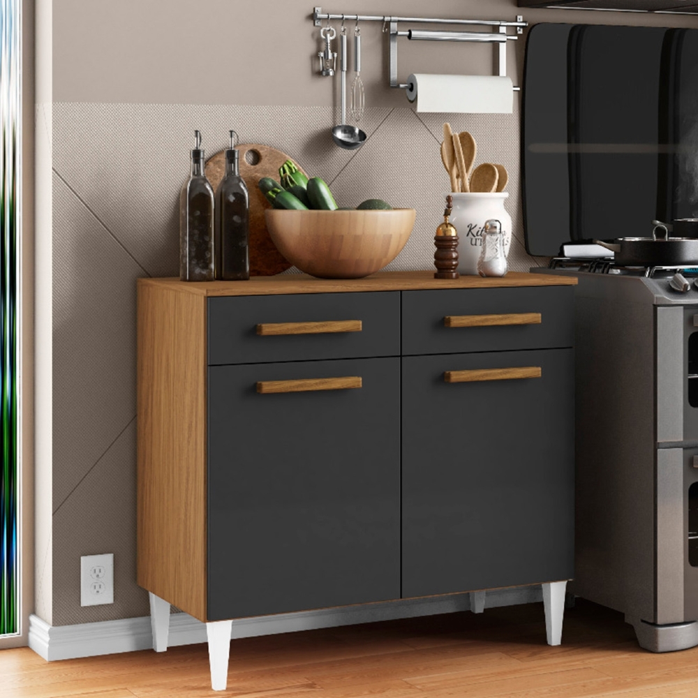 Balcão de Cozinha Com Tampo 91cm Hanna Atacama/Grafite A15   - Mpozenato