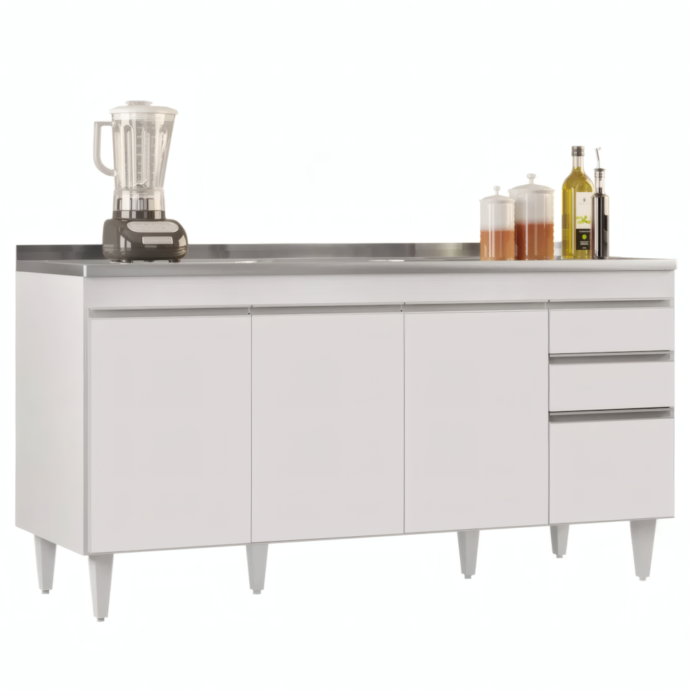 Balcão Gabinete com Pia Inox 160cm Arkansas Branco â Lumil