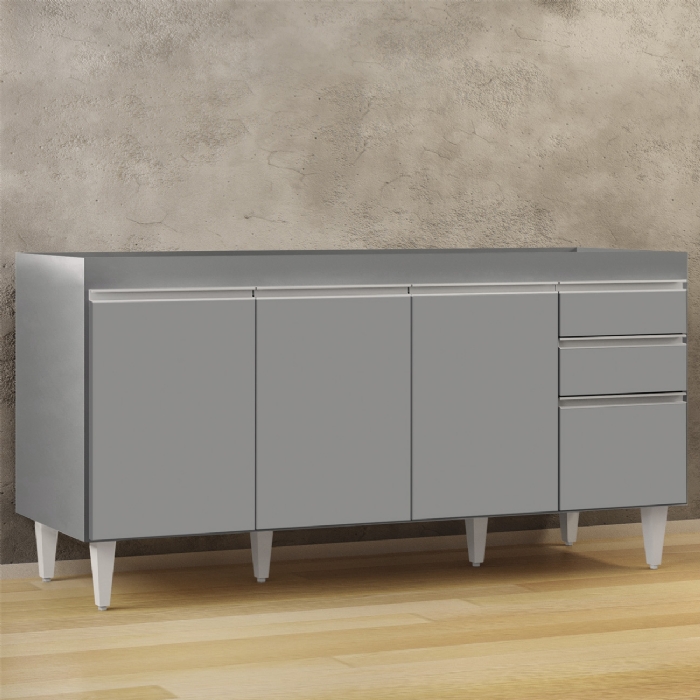 Balcão de Cozinha Para Pia 160cm Sem Tampo Arkansas Cinza   - Lumil