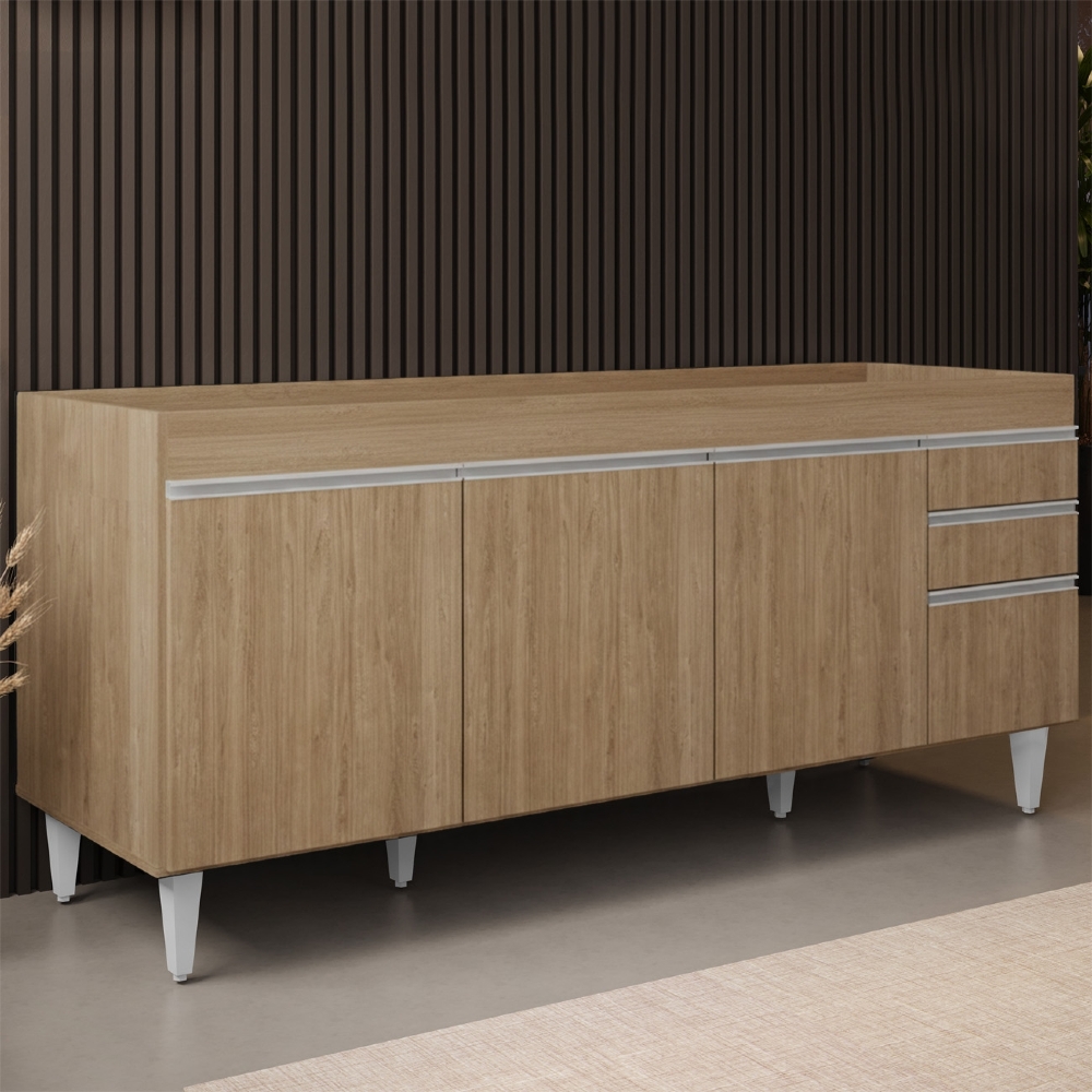 Balcão de Cozinha Para Pia 180cm Sem Tampo Dallas Castanho   - Lumil