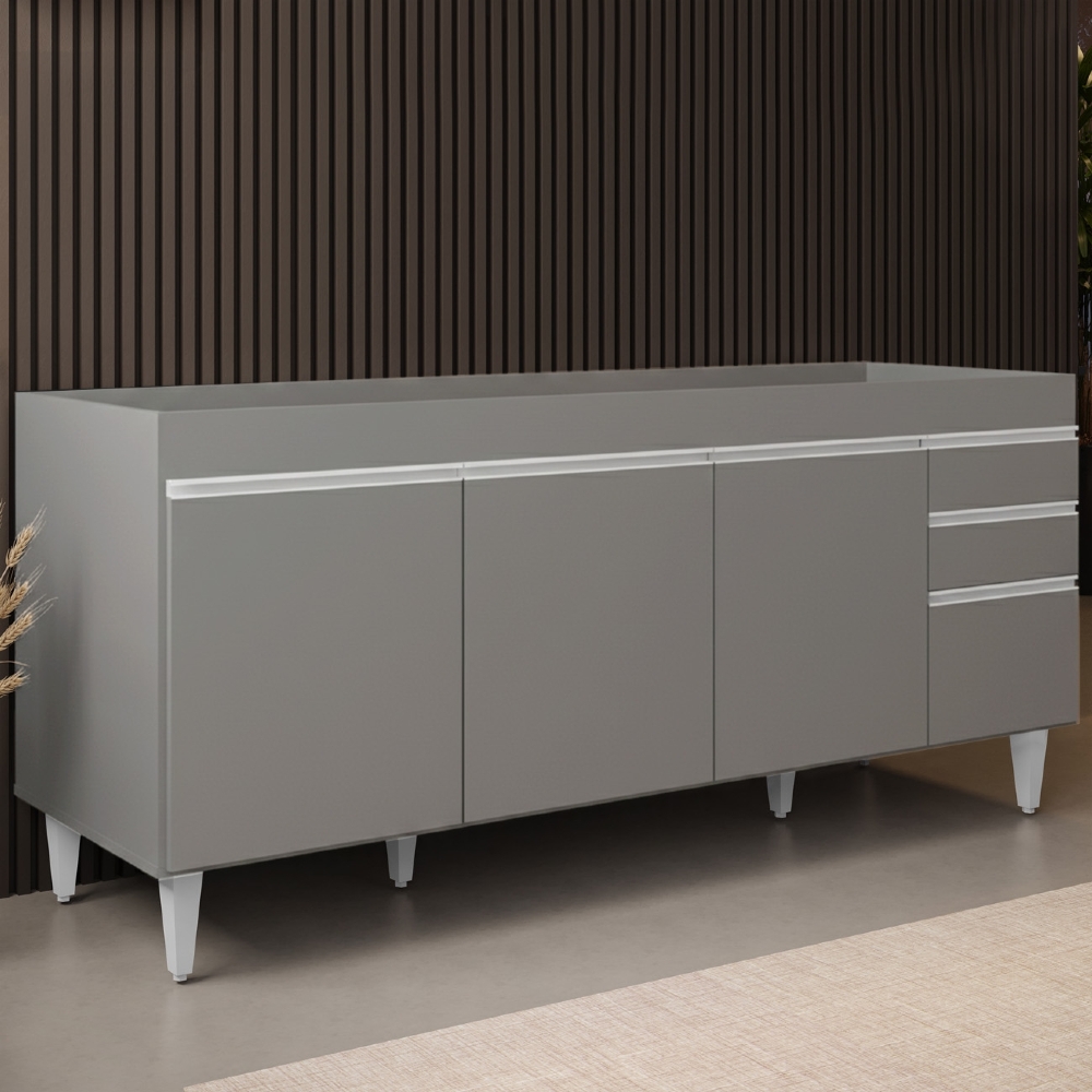 Balcão de Cozinha Para Pia 180cm Sem Tampo Dallas Cinza      - Lumil