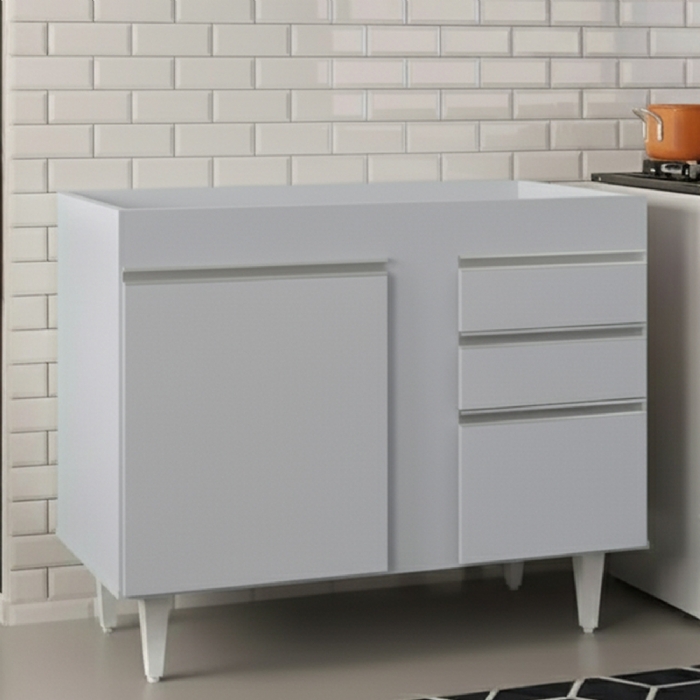 Balcão de Cozinha Para Pia 100cm Sem Tampo Luziania Cinza Claro - Lumil