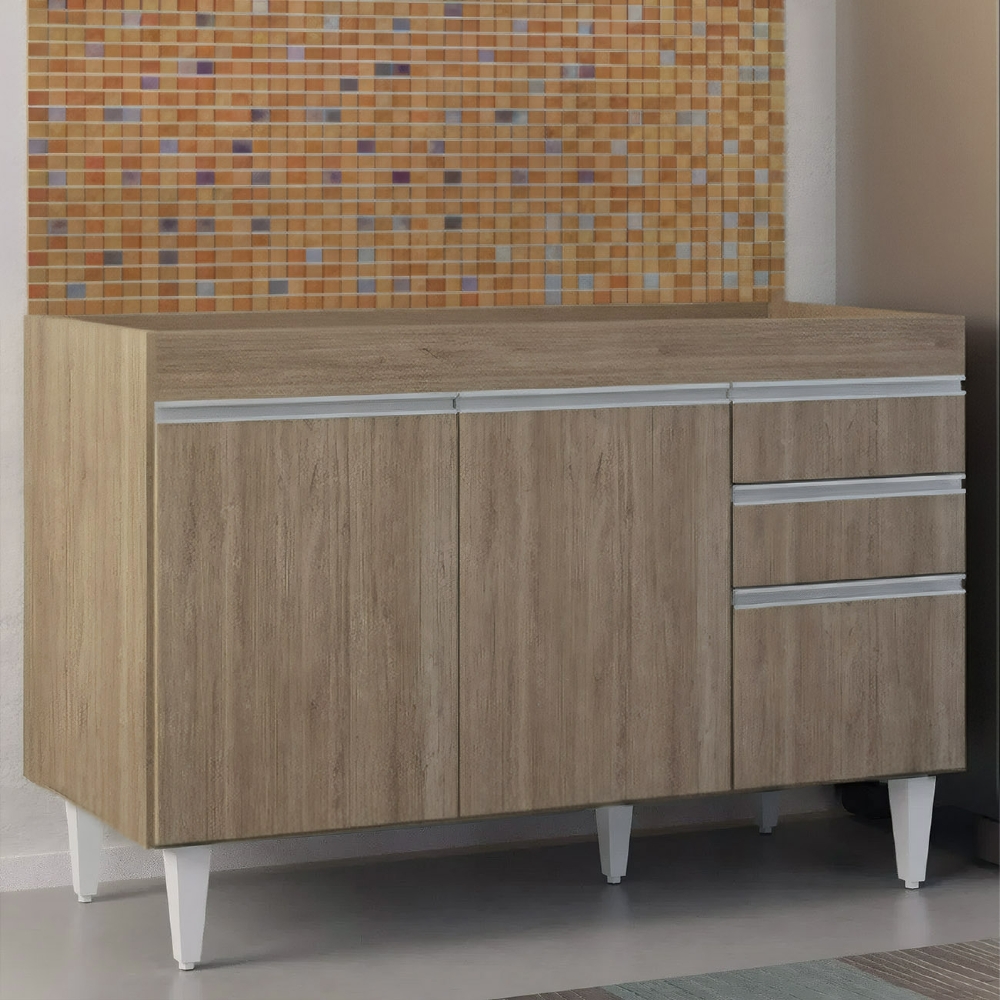 Balcão de Cozinha Para Pia 120cm Sem Tampo Michigan Castanho - Lumil