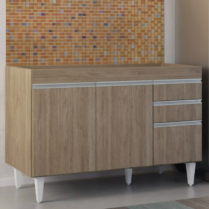 Balcão de Cozinha Para Pia 120cm Sem Tampo Michigan Castanho - Lumil