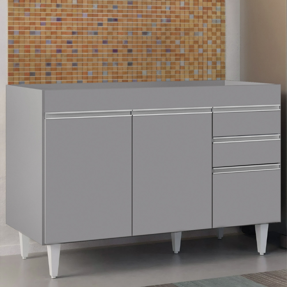 Balcão de Cozinha Para Pia 120cm Sem Tampo Michigan Cinza   - Lumil